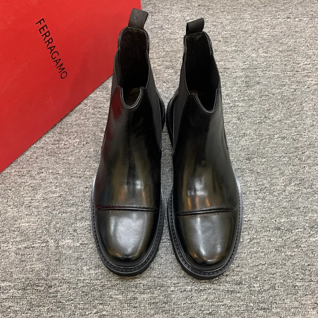 Men's shoes 💰960 🎁🎁🎁😈[Ferragamo] Men's high-top boots, the latest hot style, 1:1 original purchase quality, top quality, imported cowhide for the uppers, imported cowhide for the lining and feet, with original lightweight foam outsole, matching code 39-44, (38, 45 custom-made, non-refundable)